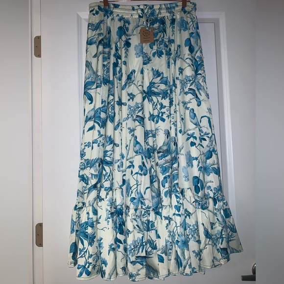 A rare Bird NWT BIRD OF PARADISE CREAM & TURQUOISE PANTS OS - Picture 2 of 15